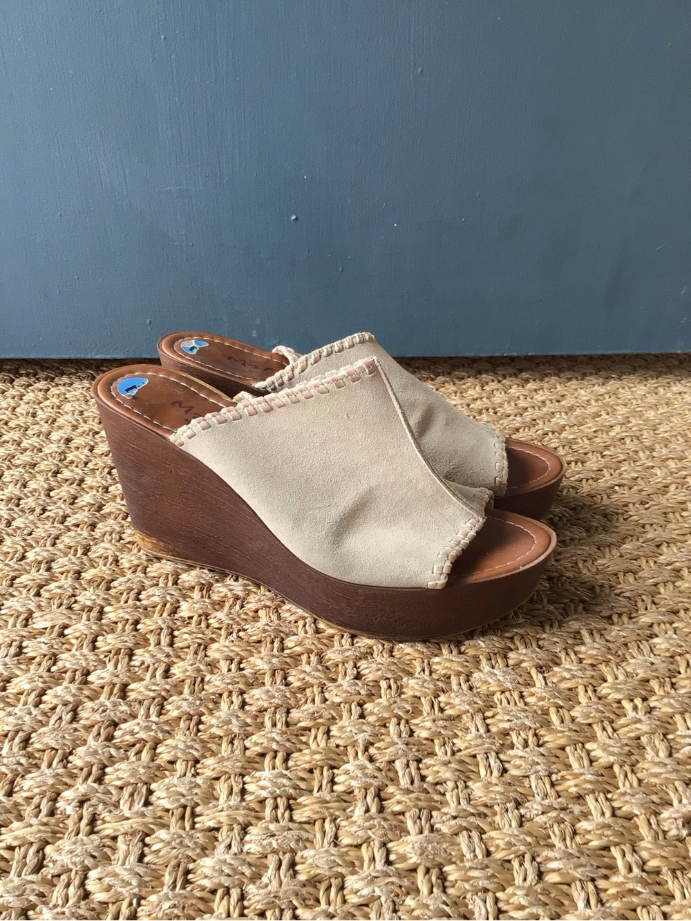 Mariella Neutral Beige Suede Wedge Slide Sandals